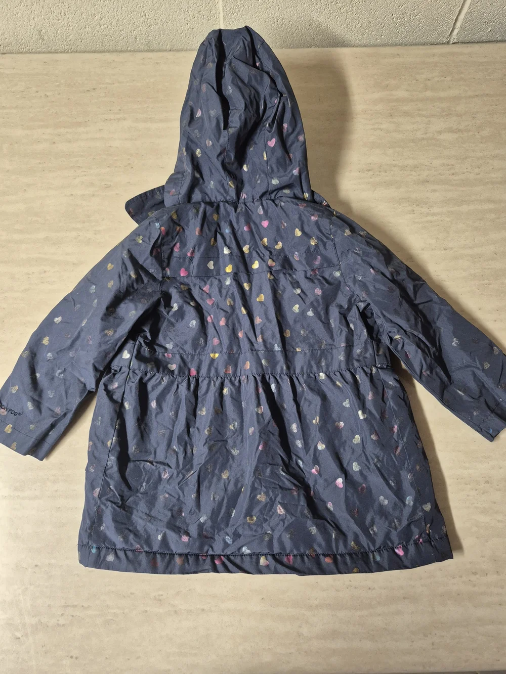 London Fog Girls' Hooded Navy Raincoat with Tiny Multicolor Hearts